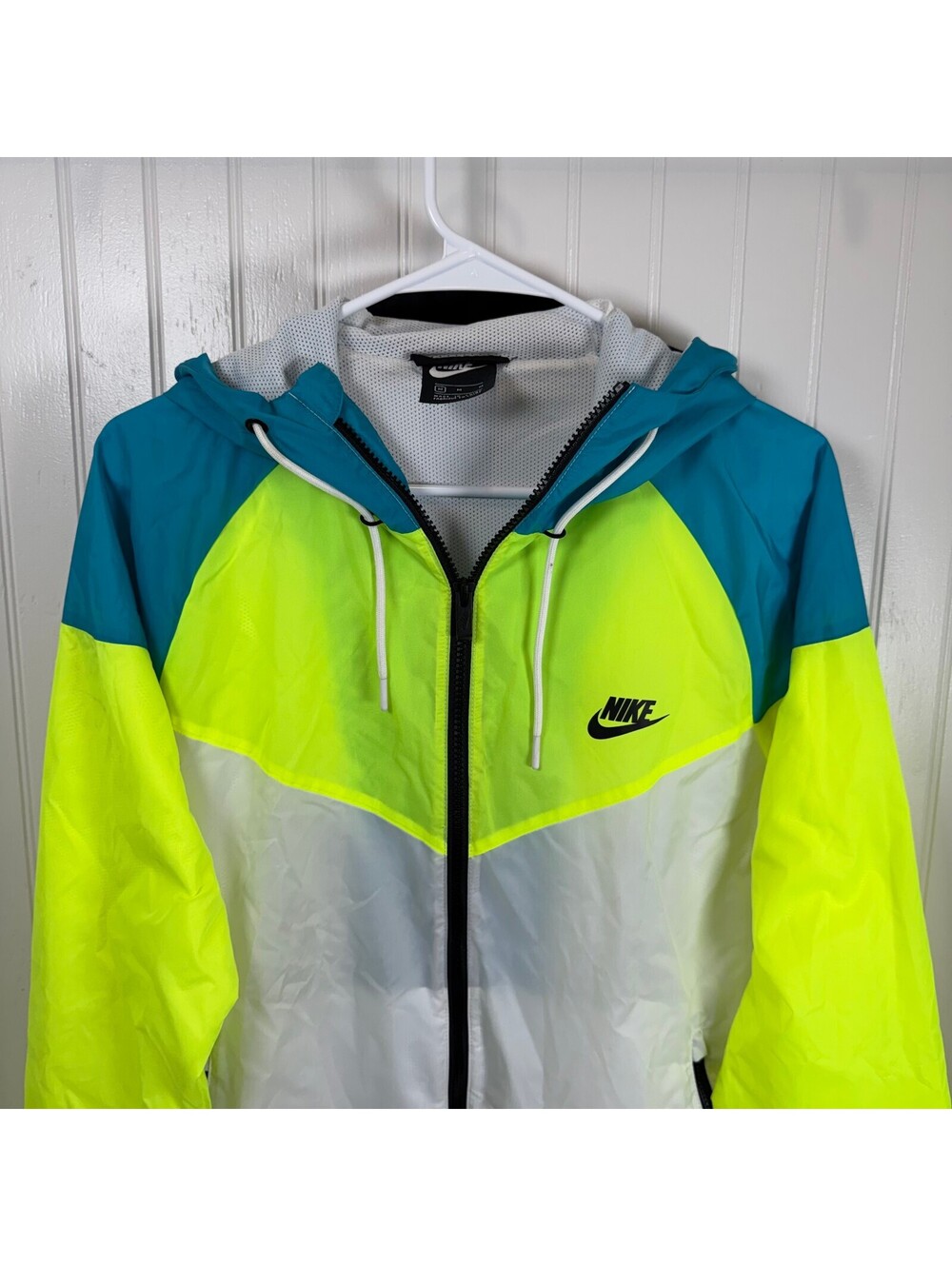 Nike Windrunner Jacket Mens Volt Neon Blue White Colorblock Hooded Medium